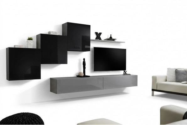 Wunnzëmmer Set Wandregal TV-Stänner Gro Wunnwand Luxus Schaf Design 6tlg.Neij.