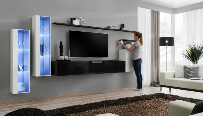 Wunnzëmmer Schwaarz Set Mauerzschaf Vitrin Luxus Wunn-Maueren TV-Stänner Design Nei