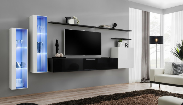 Wunnzëmmer Schwaarz Set Mauerzschaf Vitrin Luxus Wunn-Maueren TV-Stänner Design Nei