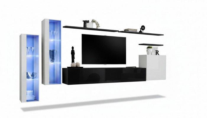 Wunnzëmmer Schwaarz Set Mauerzschaf Vitrin Luxus Wunn-Maueren TV-Stänner Design Nei