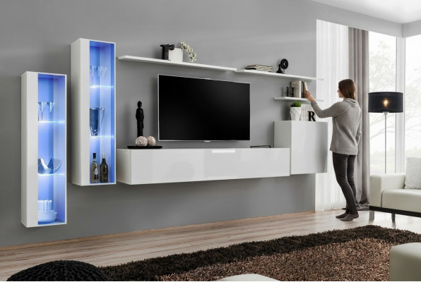 Wäiss Komplett Wunnmauer TV-Stänner Design Wunnzëmmer Luxus Schaf Wäinschaf
