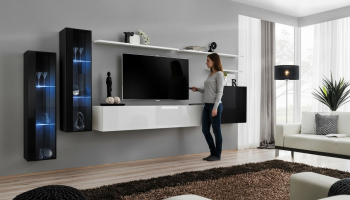 Design Wäiss Wandschaf Wandregal TV-Stänner Luxus Wunnzëmmer Vitrine Nei