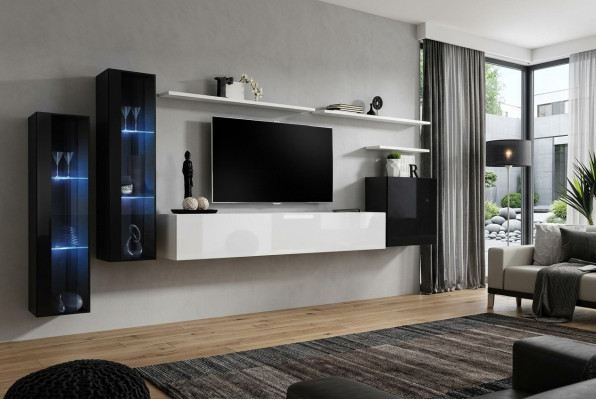 Design Wäiss Wandschaf Wandregal TV-Stänner Luxus Wunnzëmmer Vitrine Nei