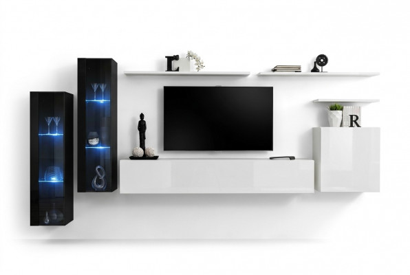 Design Wäiss Wandschaf Wandregal TV-Stänner Luxus Wunnzëmmer Vitrine Nei
