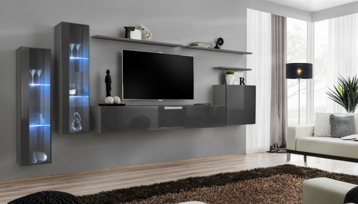 Grau Wunnwand Wunnzëmmer Wandregal TV-Stänn Luxus Garnitur Ariichtung Modern