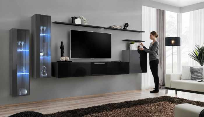 Designer schwaarz Wunnwand Sideboard Wandschaf TV-Stänner Luxus Garnitur