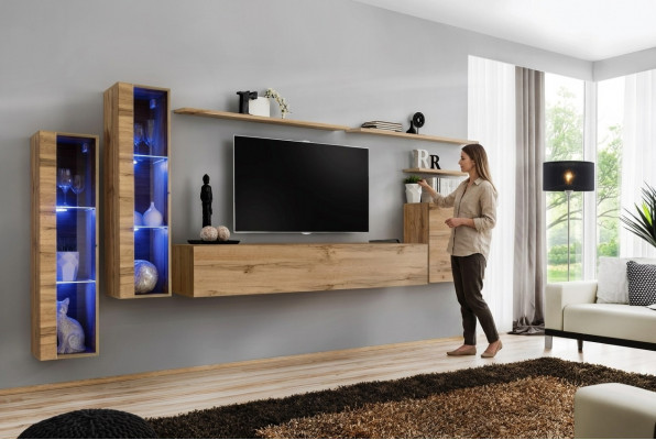 Wunnzëmmer Miwwel Ensemble Set 7-Delux Luxus Miwwel Designer Mauer Schaf Wandregal