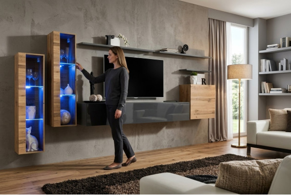 Luxus Design Miwwel Garnitur Wunnwand Sideboard TV-Stänner Ariichtung Wandregal