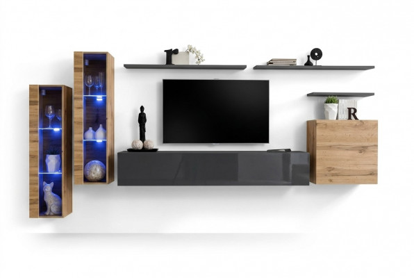 Luxus Design Miwwel Garnitur Wunnwand Sideboard TV-Stänner Ariichtung Wandregal