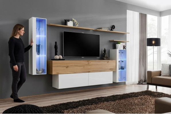 Modern Wohnwand Luxus Holz Wand Regaler Wunnzëmmer Miwwelen Designer Ariichtung