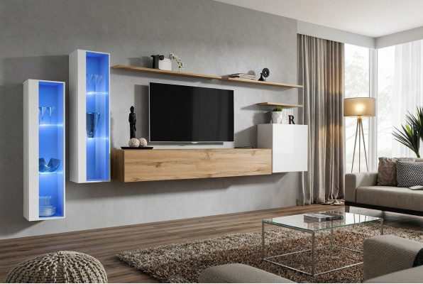 Modern Wohnwand Luxus Holz Wand Regaler Wunnzëmmer Miwwelen Designer Ariichtung