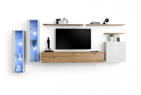 Modern Wohnwand Luxus Holz Wand Regaler Wunnzëmmer Miwwelen Designer Ariichtung