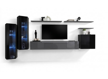 Wunnzëmmer Holz Komplett Gro TV-Stänner Design 3x Wandschränk Luxus Wunnwand