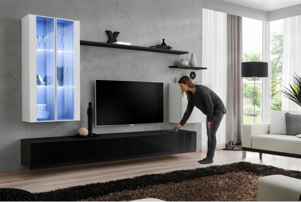 Wunnzëmmer Schwaarz TV-Stänner Designer Komplett Set Wandregal Modern Nei Miwwelen