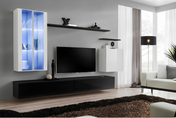 Wunnzëmmer Schwaarz TV-Stänner Designer Komplett Set Wandregal Modern Nei Miwwelen