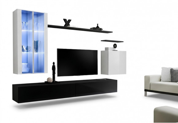 Wunnzëmmer Schwaarz TV-Stänner Designer Komplett Set Wandregal Modern Nei Miwwelen