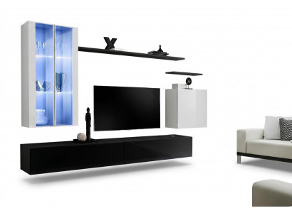 Wunnzëmmer Schwaarz TV-Stänner Designer Komplett Set Wandregal Modern Nei Miwwelen