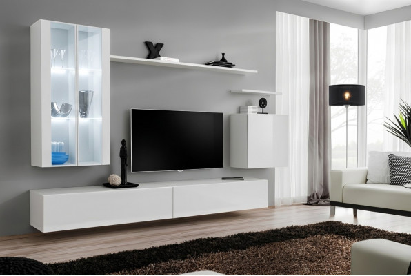 Wunnwand 7tlg 2x Hängschaf Design Miwwelen Wunnzëmmer Stil Modern TV-Stänner