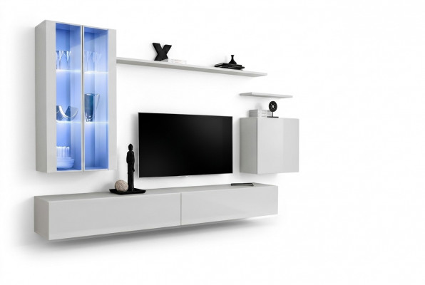 Wunnwand 7tlg 2x Hängschaf Design Miwwelen Wunnzëmmer Stil Modern TV-Stänner