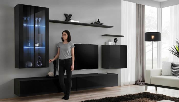 Wunnzëimmermiwwele Wunnwand Wandschaf Sideboard Schwaarz Luxus Holzmëbelen