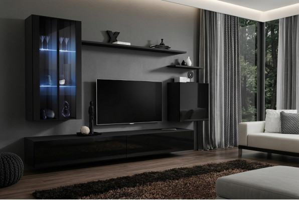 Wunnzëimmermiwwele Wunnwand Wandschaf Sideboard Schwaarz Luxus Holzmëbelen