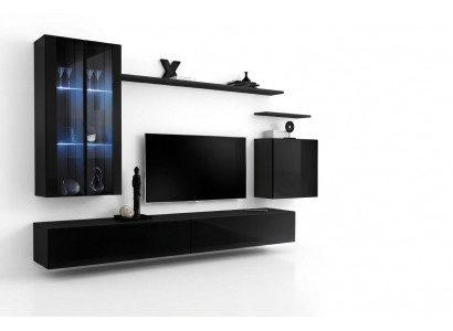 Wunnzëimmermiwwele Wunnwand Wandschaf Sideboard Schwaarz Luxus Holzmëbelen