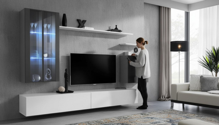 Komplett Wandregaler Wunnzëmmermiwwel 3x Mauerzouma Luxus TV-Stänner Sideboard