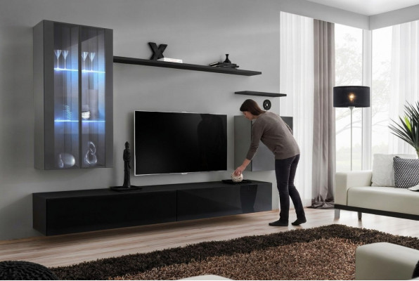 RTV Garnitur Set 7-deel. Wohnwand TV Sideboard Vitrine Hängeschaf Design Nei