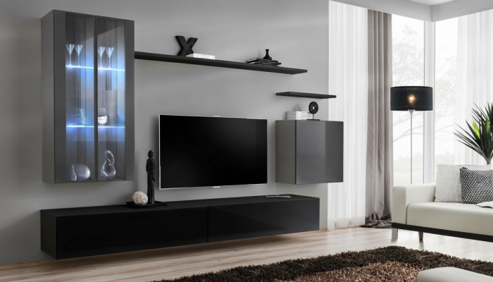 RTV Garnitur Set 7-deel. Wohnwand TV Sideboard Vitrine Hängeschaf Design Nei