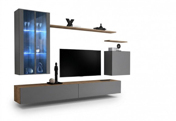 RTV Garnitur Set 7-deel. Wohnwand TV Sideboard Vitrine Hängeschaf Design Nei