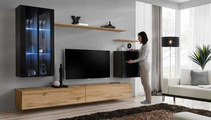 Wunnwand Hänkvitrinn Wandsschaf Designer TV-Ständer Ariichtung Regaler Modern