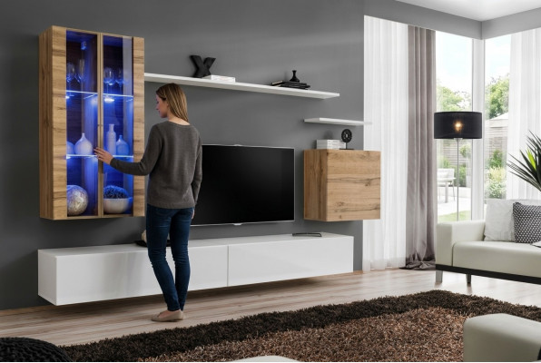 Wäiss Nei Wunnwand TV-Ständer Wandschaf Holzmöbel Stil Luxus Modern