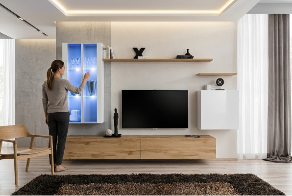Massivholzmöbel TV-Ständer Wandmontéiert Schaf Wohnzëmmermiwwelen Komplett Set Designer Stil