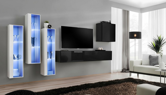 Schwaarzen TV Stand Wunnwand Set 5-tleche Wäandschaf Holzmiwwel Designer Nei