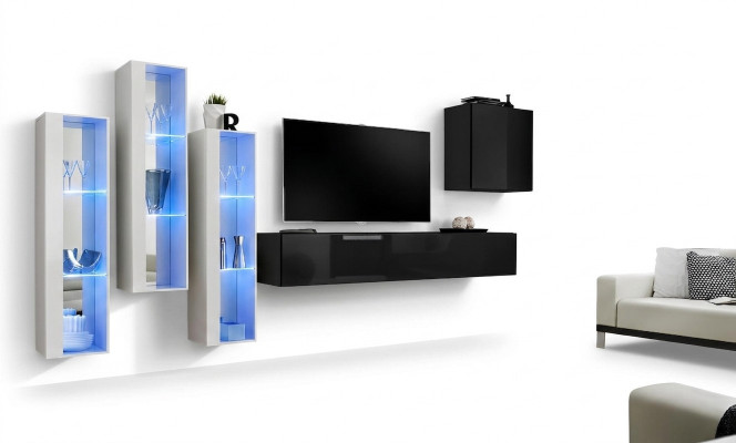 Schwaarzen TV Stand Wunnwand Set 5-tleche Wäandschaf Holzmiwwel Designer Nei