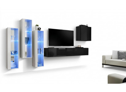 Schwaarzen TV Stand Wunnwand Set 5-tleche Wäandschaf Holzmiwwel Designer Nei