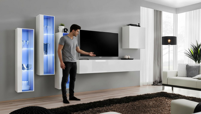 Wäiss Komplett Design Wunnwand Sideboard 4x Schaf RTV Louboard TV-Stänner