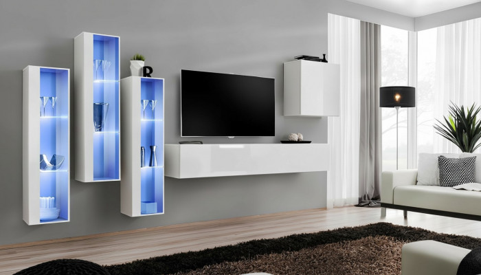 Wäiss Komplett Design Wunnwand Sideboard 4x Schaf RTV Louboard TV-Stänner