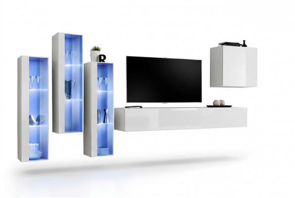 Wäiss Komplett Design Wunnwand Sideboard 4x Schaf RTV Louboard TV-Stänner