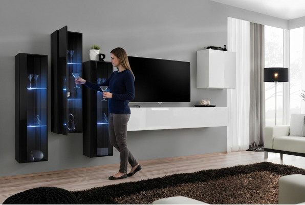 Nei Wunnzëmmer Wunnwand Héichglanz Holzmöbel Schaf Modern Miwwelen 5stéckeg