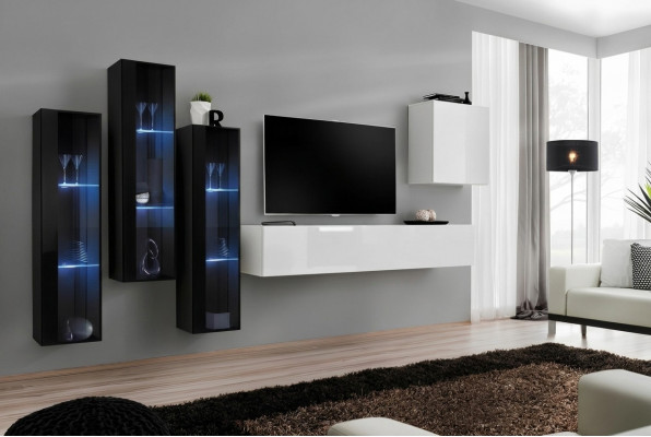 Nei Wunnzëmmer Wunnwand Héichglanz Holzmöbel Schaf Modern Miwwelen 5stéckeg