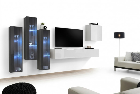Wunnzëimmermiwwelen Schief Set Design Wunnzëmmer Sideboard Wandregal Hänk Vitrin