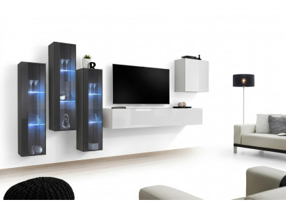 Wunnzëimmermiwwelen Schief Set Design Wunnzëmmer Sideboard Wandregal Hänk Vitrin