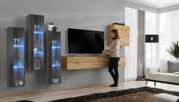 Wunnzëmmer Wunnwand Holz Luxus Garnitur Ariichtung nei Stil Modern Luxus Brong