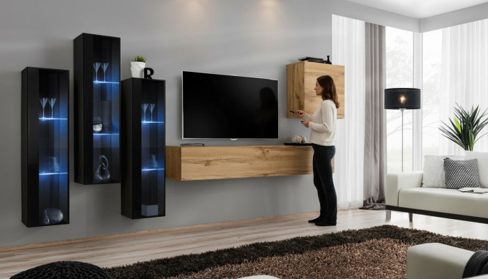 Modern Wunnwand Braun TV-Ständer Wand Schaf Holzmöbel Designer Héichglanz