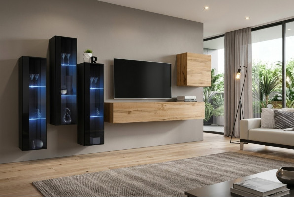 Modern Wunnwand Braun TV-Ständer Wand Schaf Holzmöbel Designer Héichglanz