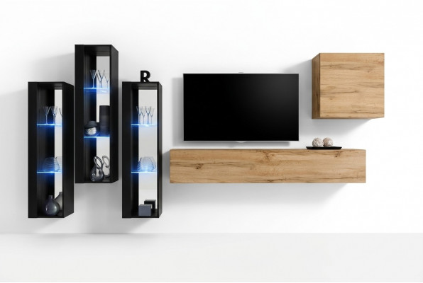 Modern Wunnwand Braun TV-Ständer Wand Schaf Holzmöbel Designer Héichglanz