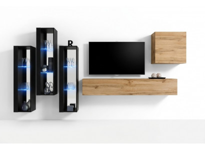Modern Wunnwand Braun TV-Ständer Wand Schaf Holzmöbel Designer Héichglanz