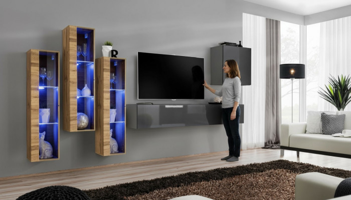Luxus Wunnwand Gro Héichglanz TV Stänner Designer Sideboard Wunnzëmmer Set