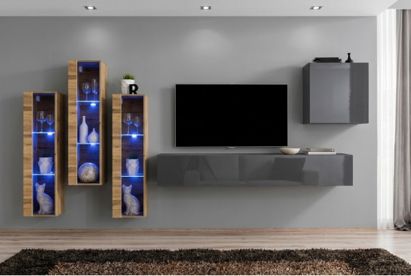 Luxus Wunnwand Gro Héichglanz TV Stänner Designer Sideboard Wunnzëmmer Set